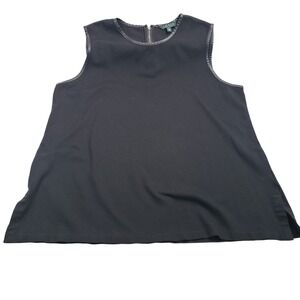 Lauren Ralph Lauren Sleeveless Faux Leather Trim Top Womens XXL Black Ponte 0717